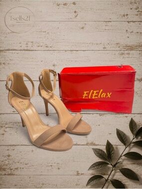 ElElax Nude Suede Stiletto Heels - Open Toe Ankle Strap Sandals Size 8.5